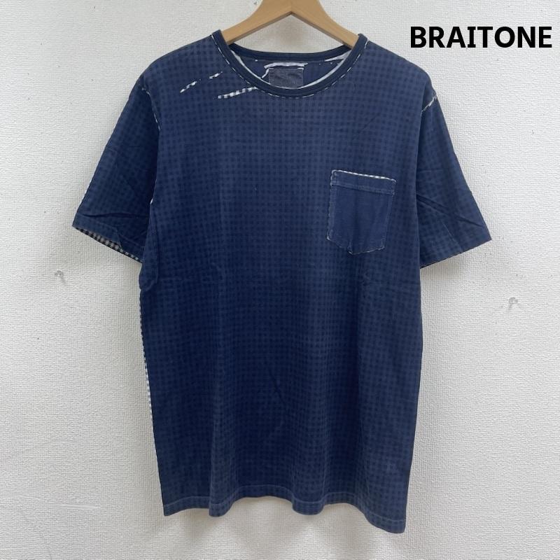 ブライトン BRAITONE Tシャツ 半袖 日本製 ブロックチェック柄 半袖 ポケットTシャツ カットソー XL 紺 / ネイビー / navy メンズ USED 古着 中古 50167452