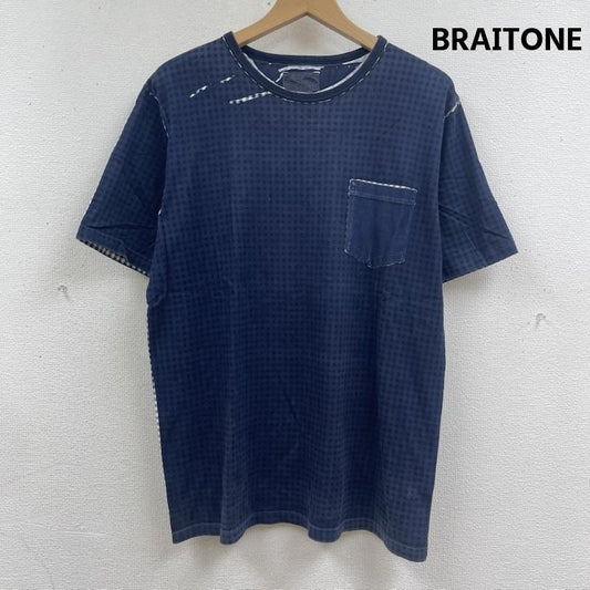ブライトン BRAITONE Tシャツ 半袖 日本製 ブロックチェック柄 半袖 ポケットTシャツ カットソー XL 紺 / ネイビー / navy メンズ USED 古着 中古 50167452