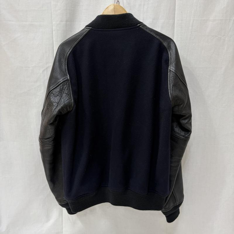 ニードルス Needles ジャケット、上着 ジャンパー、ブルゾン deerskin sleeve award jacket レザースタジャン アワードジャケット ディアスキン M 無地 黒 / ブラック / black X 紺 / ネイビー / navy メンズ USED 古着 中古 50167457