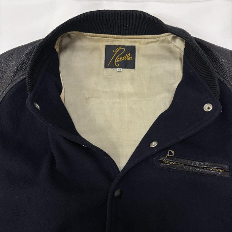 ニードルス Needles ジャケット、上着 ジャンパー、ブルゾン deerskin sleeve award jacket レザースタジャン アワードジャケット ディアスキン M 無地 黒 / ブラック / black X 紺 / ネイビー / navy メンズ USED 古着 中古 50167457