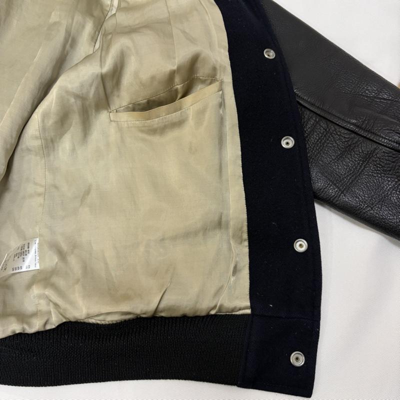 ニードルス Needles ジャケット、上着 ジャンパー、ブルゾン deerskin sleeve award jacket レザースタジャン アワードジャケット ディアスキン M 無地 黒 / ブラック / black X 紺 / ネイビー / navy メンズ USED 古着 中古 50167457