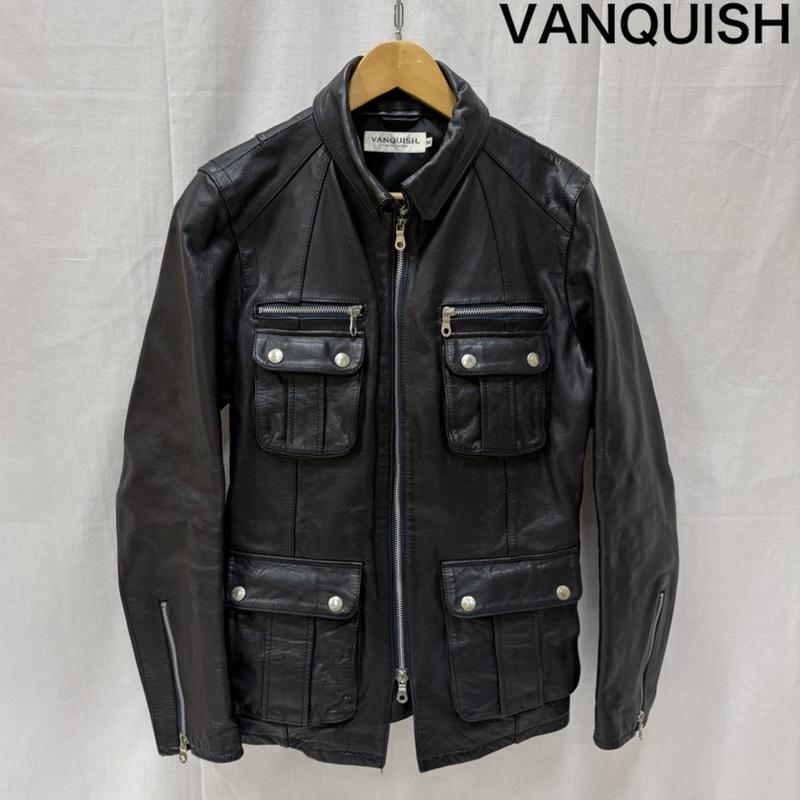 ヴァンキッシュ VANQUISH ジャケット、上着 レザージャケット フィールドジャケット シングルレザーブルゾン 牛革 カウレザー M 無地 黒 / ブラック / black メンズ USED 古着 中古 50167459