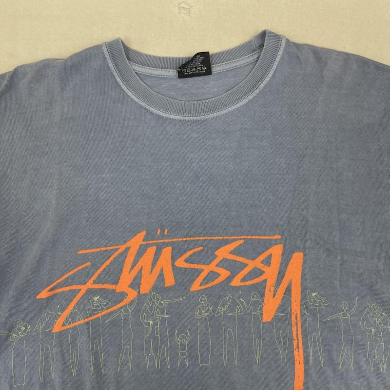 ステューシー STUSSY Tシャツ 半袖 メキシコ製 PEOPLE STRIPE PIGMENT DYED TEE ロゴ プリント Tシャツ カットソー M 水色 / ライトブルー / メンズ USED 古着 中古 50167460