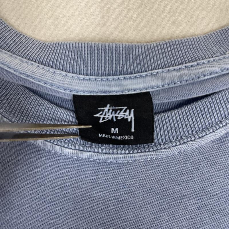 ステューシー STUSSY Tシャツ 半袖 メキシコ製 PEOPLE STRIPE PIGMENT DYED TEE ロゴ プリント Tシャツ カットソー M 水色 / ライトブルー / メンズ USED 古着 中古 50167460