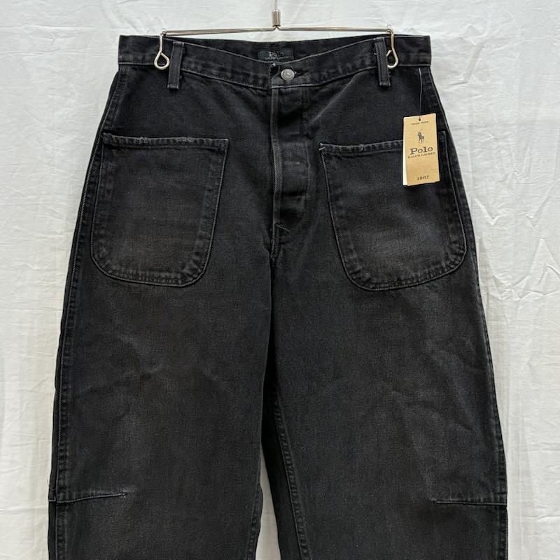 ポロラルフローレン POLO RALPH LAUREN パンツ デニム、ジーンズ カーブド テーパード ジーンズ ウォッシュ ダメージ 加工 ブラック デニム パンツ 28インチ レディース USED 古着 中古 50167479