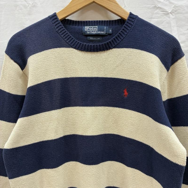 ポロバイラルフローレン Polo by RALPH LAUREN ニット、セーター 長袖 ポニー 刺繍 ボーダー コットン クルーネック ニット セーター S メンズ USED 古着 中古 50167483