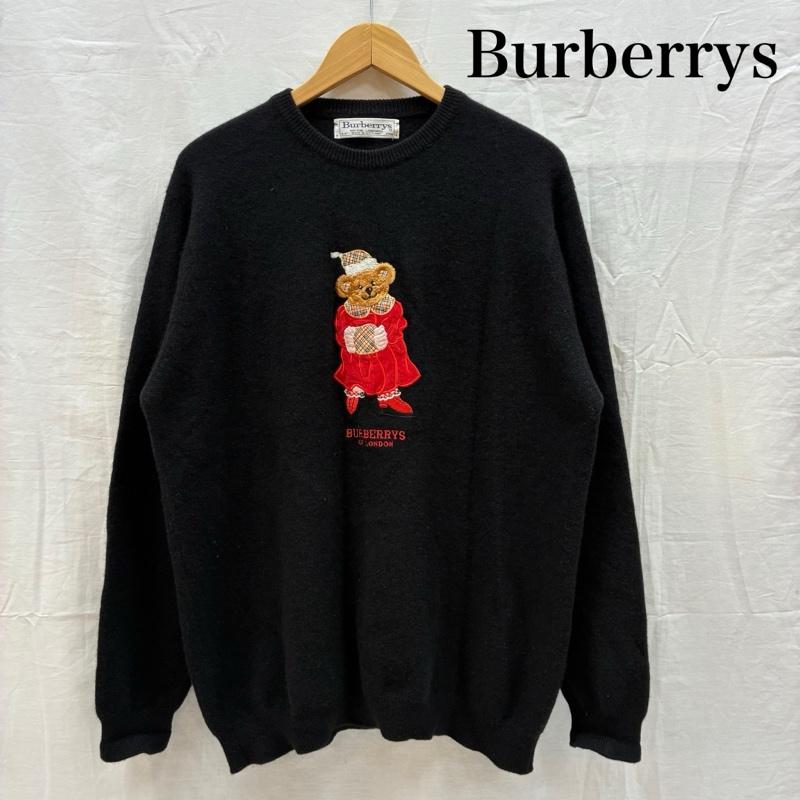 バーバリーズ BURBERRYS ニット、セーター 長袖 オールド スコットランド製 ノバチェック ベア 刺繍 ラムウール クルーネック ニット セーター 44 レディース USED 古着 中古 50167485
