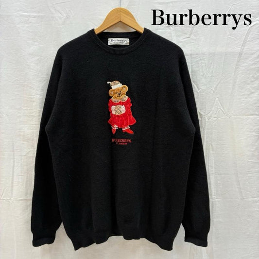 バーバリーズ BURBERRYS ニット、セーター 長袖 オールド スコットランド製 ノバチェック ベア 刺繍 ラムウール クルーネック ニット セーター 44 レディース USED 古着 中古 50167485