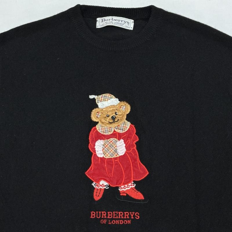 バーバリーズ BURBERRYS ニット、セーター 長袖 オールド スコットランド製 ノバチェック ベア 刺繍 ラムウール クルーネック ニット セーター 44 レディース USED 古着 中古 50167485