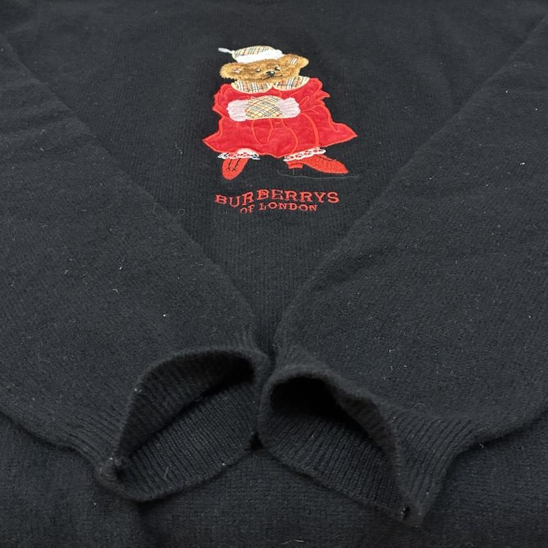 バーバリーズ BURBERRYS ニット、セーター 長袖 オールド スコットランド製 ノバチェック ベア 刺繍 ラムウール クルーネック ニット セーター 44 レディース USED 古着 中古 50167485