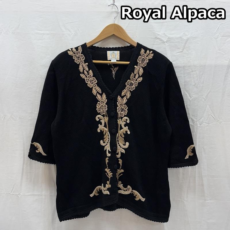 古着 USED カーディガン 半袖 ROYAL ALPACA ロイヤルアルパカ コットンレーヨン 刺繍 ニット カーディガン ペルー製 M 黒 / ブラック / black レディース USED 古着 中古 50167491
