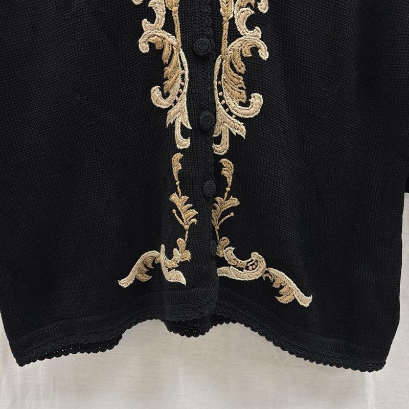 古着 USED カーディガン 半袖 ROYAL ALPACA ロイヤルアルパカ コットンレーヨン 刺繍 ニット カーディガン ペルー製 M 黒 / ブラック / black レディース USED 古着 中古 50167491