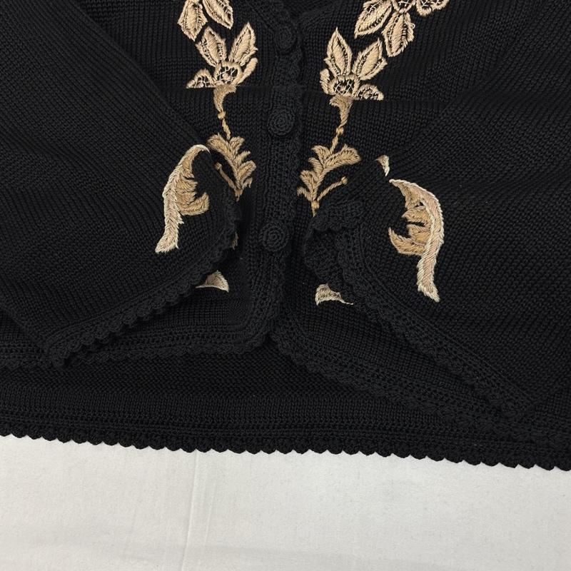 古着 USED カーディガン 半袖 ROYAL ALPACA ロイヤルアルパカ コットンレーヨン 刺繍 ニット カーディガン ペルー製 M 黒 / ブラック / black レディース USED 古着 中古 50167491