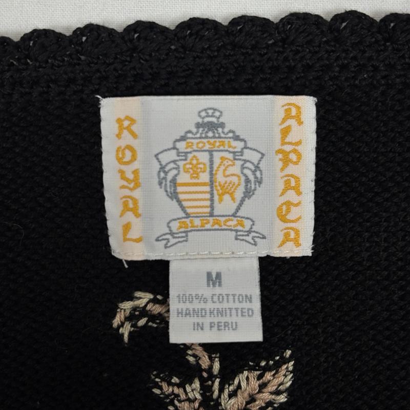 古着 USED カーディガン 半袖 ROYAL ALPACA ロイヤルアルパカ コットンレーヨン 刺繍 ニット カーディガン ペルー製 M 黒 / ブラック / black レディース USED 古着 中古 50167491