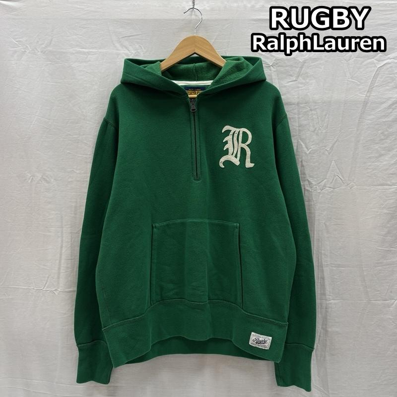 ラルフローレン ラグビー RALPH LAUREN RUGBY パーカー 長袖 Rロゴ ハーフジップ プルオーバー フーディ スウェット パーカー L 緑 / グリーン / green メンズ USED 古着 中古 50167499