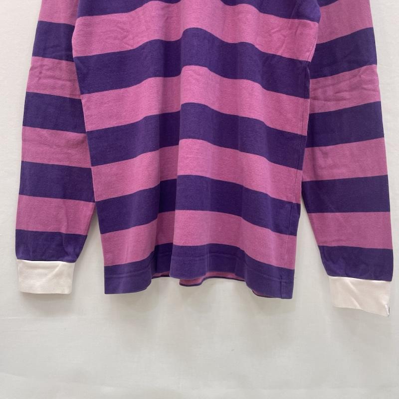 アベイシングエイプ A BATHING APE ポロシャツ 長袖 ボーダー柄 ラガーシャツ エイプヘッド ワンポイント ロゴ エルボーパッチ L 桃 / ピンク / pink X 紫 / パープル / purple メンズ USED 古着 中古 50167508