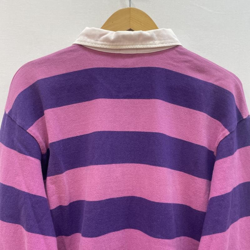 アベイシングエイプ A BATHING APE ポロシャツ 長袖 ボーダー柄 ラガーシャツ エイプヘッド ワンポイント ロゴ エルボーパッチ L 桃 / ピンク / pink X 紫 / パープル / purple メンズ USED 古着 中古 50167508
