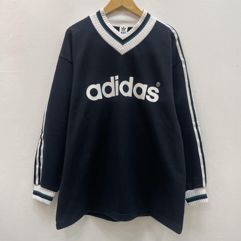 アディダス adidas トレーナー 長袖 90s デサント製 ヴィンテージ Vネック ビッグ ロゴ スウェット 0 黒 / ブラック / black X 白 / ホワイト / white X 緑 / グリーン / green メンズ USED 古着 中古 50167509