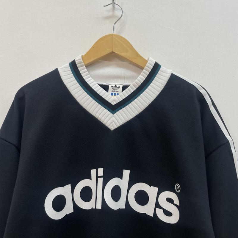 アディダス adidas トレーナー 長袖 90s デサント製 ヴィンテージ Vネック ビッグ ロゴ スウェット 0 黒 / ブラック / black X 白 / ホワイト / white X 緑 / グリーン / green メンズ USED 古着 中古 50167509
