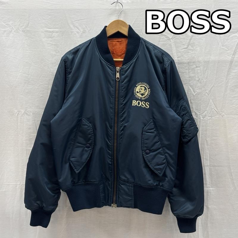 ボス BOSS ジャケット、上着 ジャンパー、ブルゾン ボスジャン ロゴ プリント MA-1 ミリタリー フライト ジャケット 中綿 M 紺 / ネイビー / navy メンズ USED 古着 中古 50167525