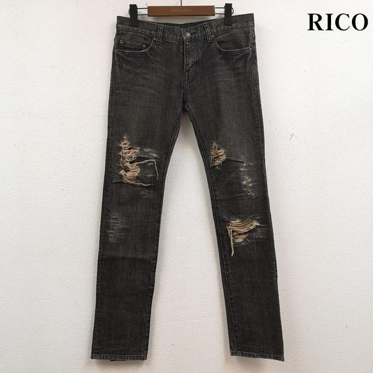 リコ RICO パンツ デニム、ジーンズ 日本製 クラッシュ ダメージ 裾ジップ ブラック スキニー デニム パンツ 067-1101B 0 黒 / ブラック / black メンズ USED 古着 中古 50167556