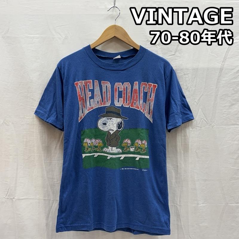 ヴィンテージ VINTAGE Tシャツ 半袖 70-80年代頃 スヌーピー HEAD COACH クルーネック 半袖 Tシャツ 70s 80s XL 青 / ブルー / blue メンズ USED 古着 中古 50167565