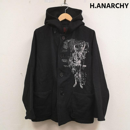 エイチアナーキー H.ANARCHY コート コート一般 Y2K パンク ロック スカル ドクロ 骸骨 フード付き ショート コート 黒 / ブラック / black メンズ USED 古着 中古 50167570