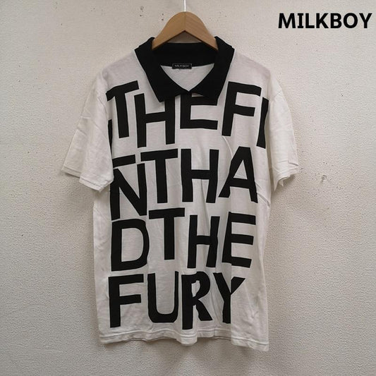 ミルクボーイ MILKBOY ポロシャツ 半袖 日本製 ウィリアムフォークナー タイポグラフィ ロゴ プリント 半袖 ポロシャツ B11CT14 白 / ホワイト / white メンズ USED 古着 中古 50167590