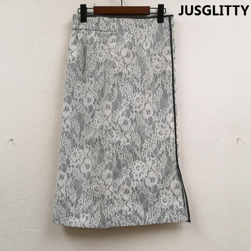 ジャスグリッティー JUSGLITTY スカート ひざ丈スカート 花 フラワー レース タイト ボンディング スカート 40331090 2 白 / ホワイト / white レディース USED 古着 中古 50167618