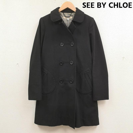 シーバイクロエ SEE BY CHLOE コート ピーコート ダブルプレスト パッチポケット ミディアム丈 ステンカラー コート LK07800 M 黒 / ブラック / black レディース USED 古着 中古 50167625