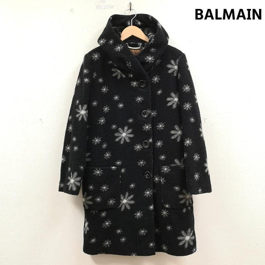 バルマン BALMAIN コート コート一般 花 フラワー 総柄 パッチポケット ウール ロング コート L 黒 / ブラック / black メンズ USED 古着 中古 50167631
