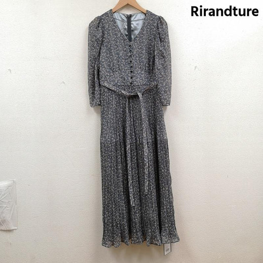 リランドチュール Rirandture ワンピース ロングスカート 花 フラワー 総柄 ウエストリボン プリーツ ティアード ワンピース 2 紺 / ネイビー / navy レディース USED 古着 中古 50167635