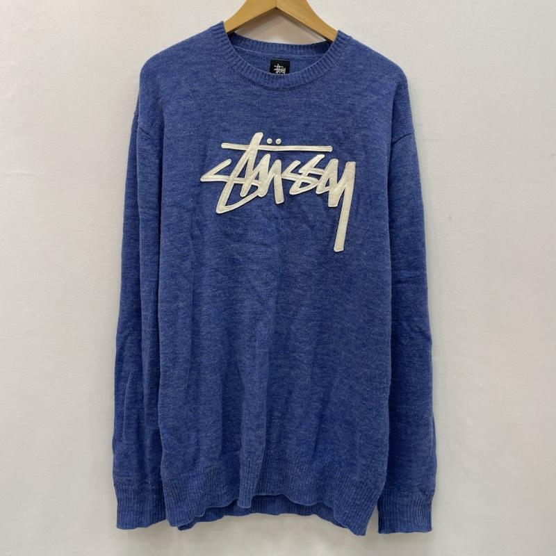 ステューシー STUSSY ニット、セーター 長袖 フェルト製 ストック ロゴ 金タグ XL 青 / ブルー / blue メンズ USED 古着 中古 50167676