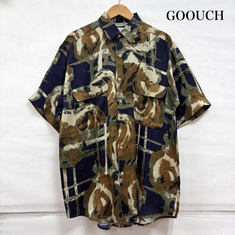 ヴィンテージ VINTAGE シャツ、ブラウス 半袖 80s 90s GOOUCH 半袖 アート 総柄 プリント シャツ 絹 シルク 100％ ヴィンテージ S 総柄 紺 / ネイビー / navy X 茶 / ブラウン / brown X 緑 / グリーン / green メンズ USED 古着 中古 50167682
