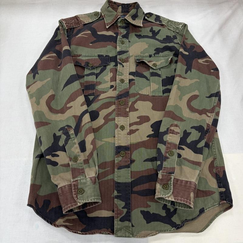 ポロラルフローレン POLO RALPH LAUREN Tシャツ 長袖 迷彩 カモフラ 長袖 ミリタリー シャツ ワーク ジャケット XS カモフラージュ柄・迷彩 緑 / グリーン / green X ベージュ / ベージュ / beige X 茶 / ブラウン / brown メンズ USED 古着 中古 50167684