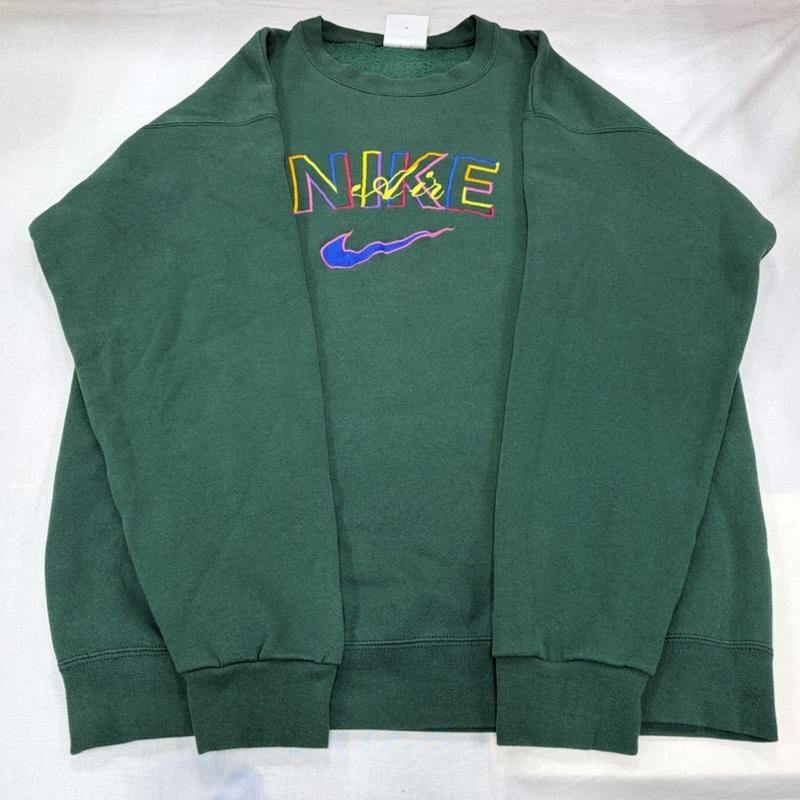 ナイキ NIKE トレーナー 長袖 90s スウェット プルオーバー トレーナー ネオンカラー ロゴ 刺繍 銀タグ ヴィンテージ 裏起毛 XL ロゴ、文字 X 刺繍 緑 / グリーン / green X マルチカラー / マルチカラー / multicolor メンズ USED 古着 中古 50167688