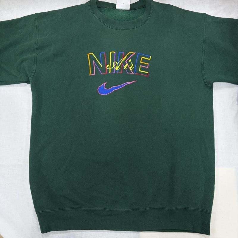 ナイキ NIKE トレーナー 長袖 90s スウェット プルオーバー トレーナー ネオンカラー ロゴ 刺繍 銀タグ ヴィンテージ 裏起毛 XL ロゴ、文字 X 刺繍 緑 / グリーン / green X マルチカラー / マルチカラー / multicolor メンズ USED 古着 中古 50167688