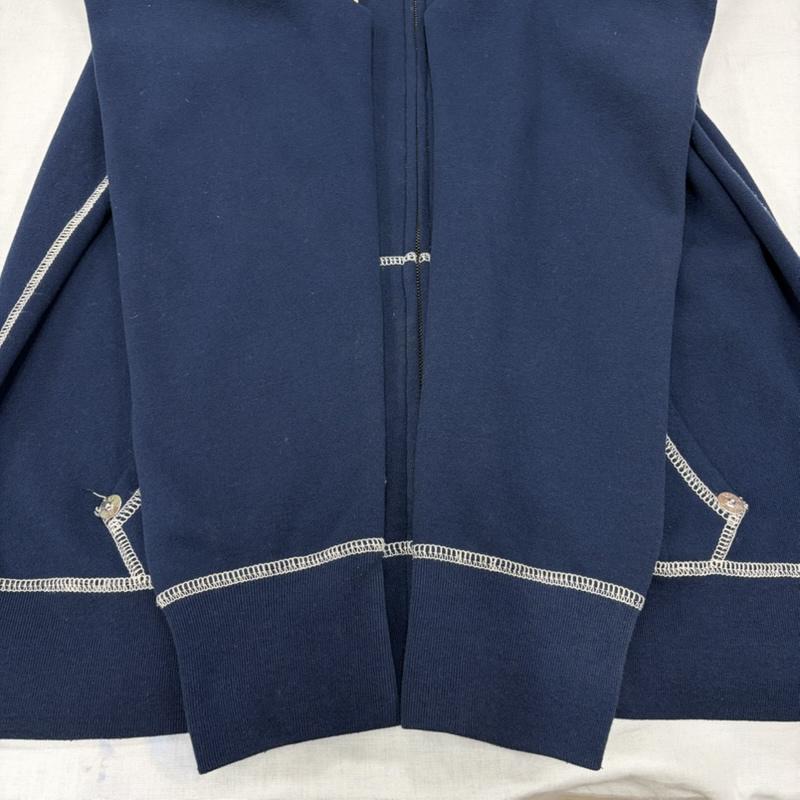 トゥルーレリジョン TRUE RELIGION パーカー 長袖 スウェット ジップアップ パーカー ステッチ ロゴ プリント L ワンポイント X ロゴ、文字 X プリント 紺 / ネイビー / navy X 白 / ホワイト / white メンズ USED 古着 中古 50167690