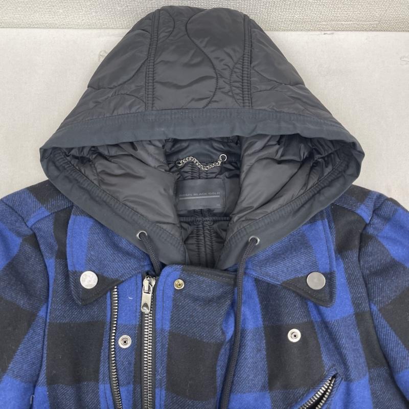 ディーゼル ブラック ゴールド DIESEL BLACK GOLD ジャケット、上着 ジャンパー、ブルゾン Jethron Jacket バッファローチェック柄 ダブルライダース ジャケット 46 青 / ブルー / blue メンズ USED 古着 中古 50167693