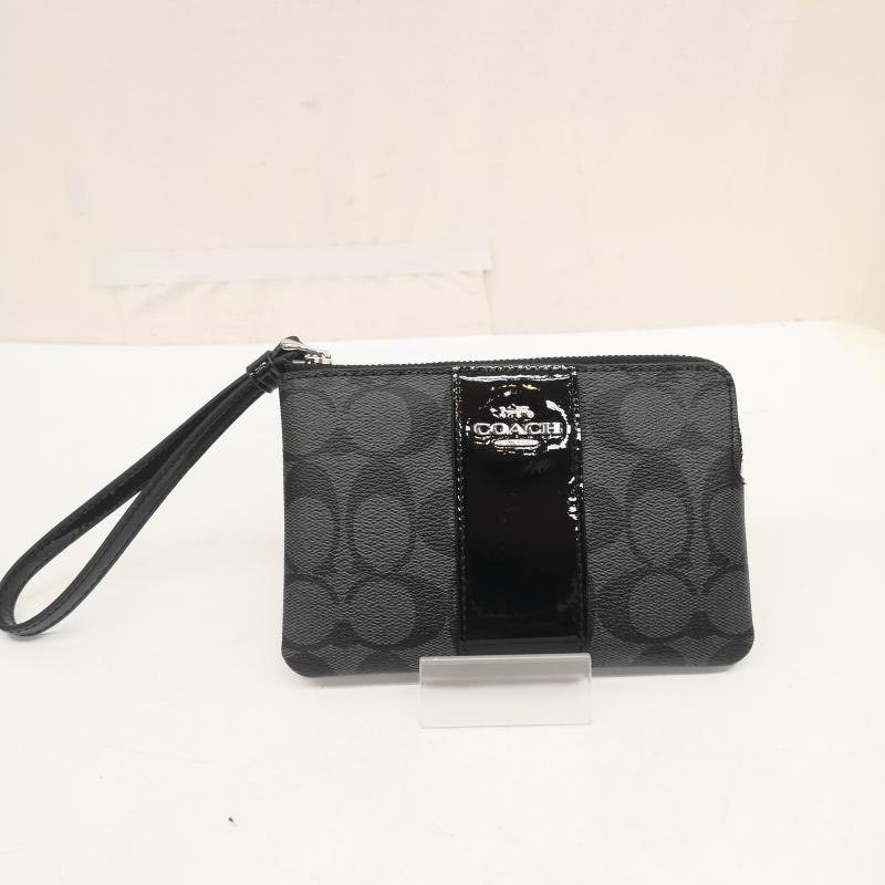 コーチ COACH ポーチ ポーチ シグネチャー レザー ポーチ - 黒 / ブラック / black X 灰 / グレー / gray レディース USED 古着 中古 50167709