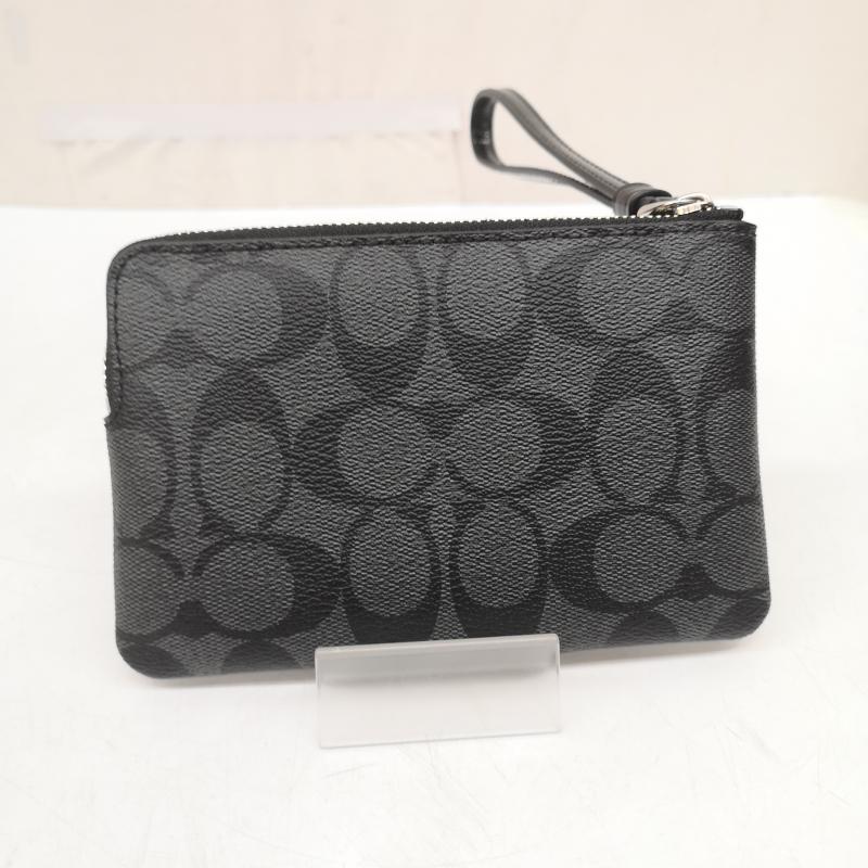 コーチ COACH ポーチ ポーチ シグネチャー レザー ポーチ - 黒 / ブラック / black X 灰 / グレー / gray レディース USED 古着 中古 50167709