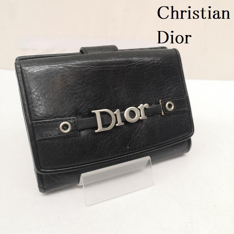 クリスチャンディオール Christian Dior 財布 二つ折り ロゴ 金具 レザー 本革 二つ折り 財布 トロッター 柄 - 黒 / ブラック / black レディース USED 古着 中古 50167710