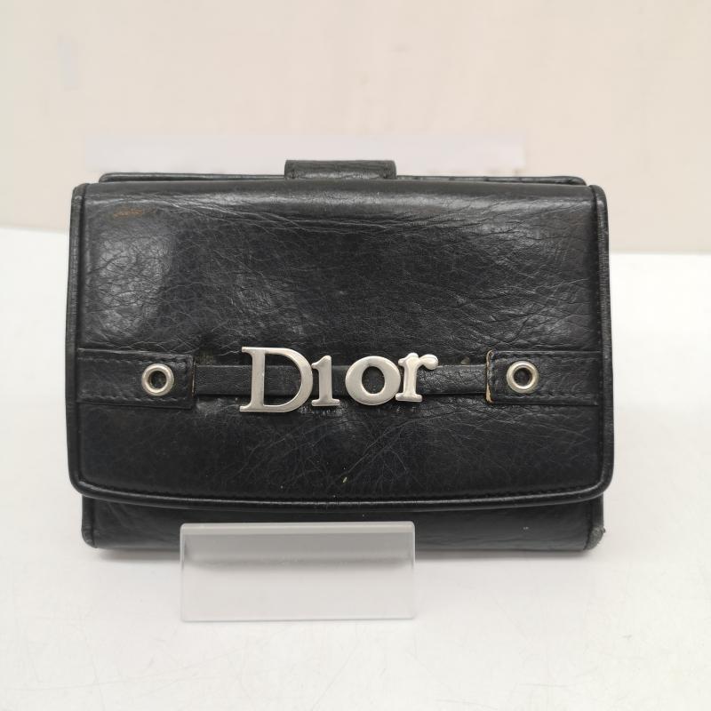クリスチャンディオール Christian Dior 財布 二つ折り ロゴ 金具 レザー 本革 二つ折り 財布 トロッター 柄 - 黒 / ブラック / black レディース USED 古着 中古 50167710