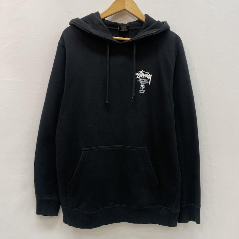 ステューシー STUSSY パーカー 長袖 フーディー ワールドツアー ロゴ グラフィック デザイン S 黒 / ブラック / black X 白 / ホワイト / white メンズ USED 古着 中古 50167741