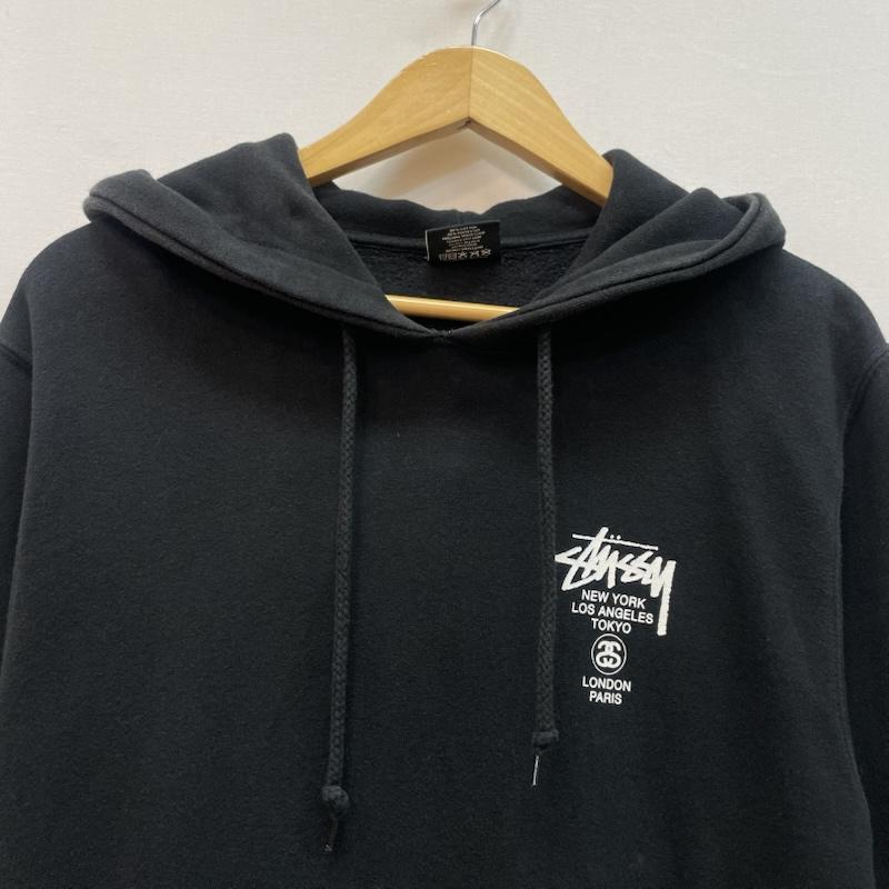 ステューシー STUSSY パーカー 長袖 フーディー ワールドツアー ロゴ グラフィック デザイン S 黒 / ブラック / black X 白 / ホワイト / white メンズ USED 古着 中古 50167741