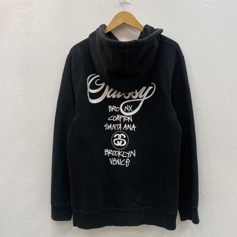 ステューシー STUSSY パーカー 長袖 フーディー ワールドツアー ロゴ グラフィック デザイン S 黒 / ブラック / black X 白 / ホワイト / white メンズ USED 古着 中古 50167741