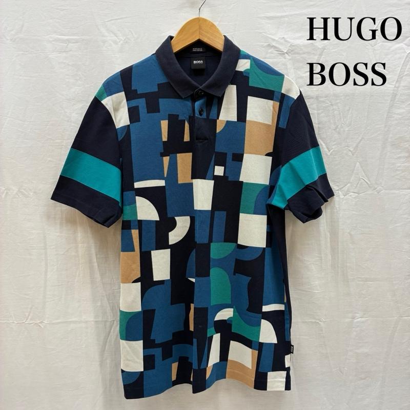 ヒューゴボス HUGO BOSS ポロシャツ 半袖 ピマコットン 幾何学模様 フロント 総柄 ポロシャツ M メンズ USED 古着 中古 50167775
