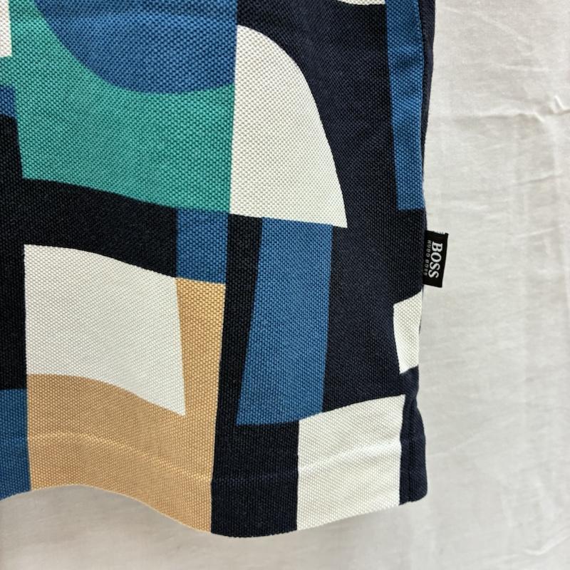 ヒューゴボス HUGO BOSS ポロシャツ 半袖 ピマコットン 幾何学模様 フロント 総柄 ポロシャツ M メンズ USED 古着 中古 50167775