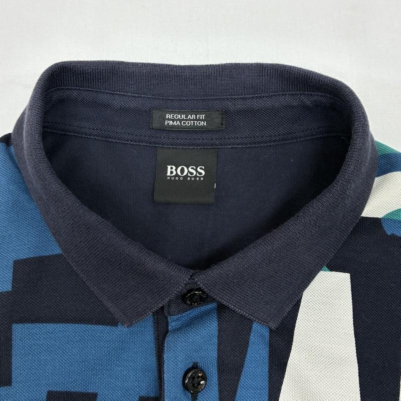 ヒューゴボス HUGO BOSS ポロシャツ 半袖 ピマコットン 幾何学模様 フロント 総柄 ポロシャツ M メンズ USED 古着 中古 50167775