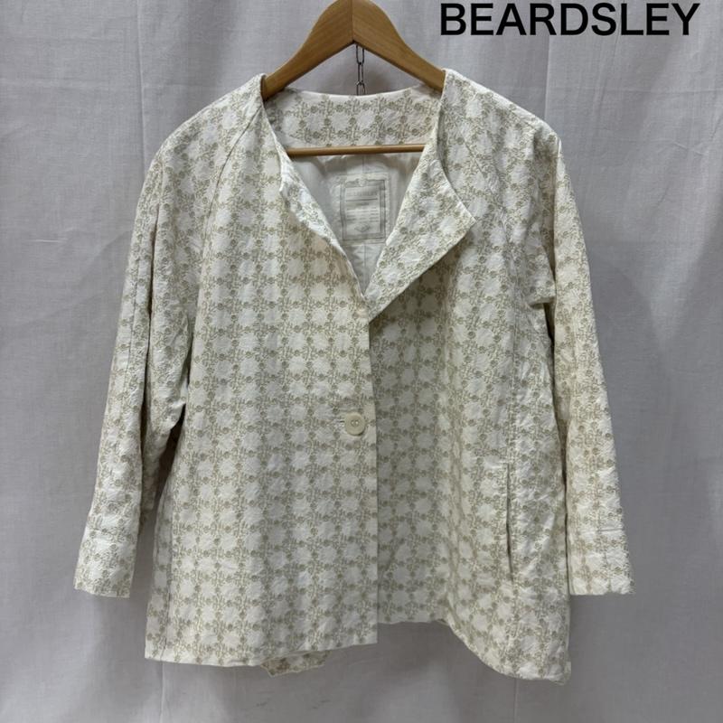 ビアズリー BEARDSLEY ジャケット、上着 ジャケット、ブレザー ノーカラージャケット Aライン 花刺繍 サークル circle 綿麻 FREE 総柄 X 刺繍 白 / ホワイト / white レディース USED 古着 中古 50167782